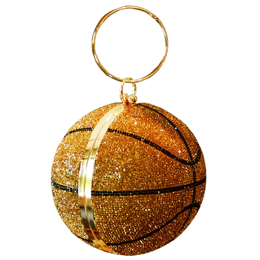 3D Diamond Basketball Round Ball Gold Pink Clutch Purses For Women Evening Rhinestone Handbags Ladies Party Dinner Totes Bag