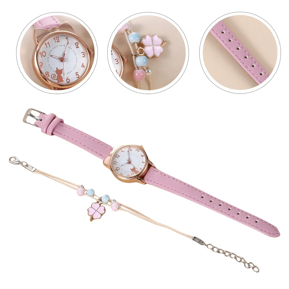 

1 комплект, женские часы с кошачьим циферблатом, модные повседневные деловые часы для встреч, стильные шикарные наручные часы, браслет, орнамент, нежные женские часы