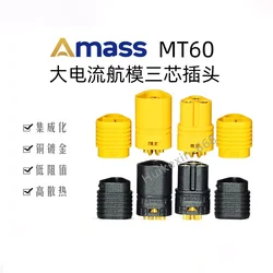 Amass mt 시리즈 pinos plugue do motor esc soquete xt60 versa atualizada conctor de 3 furos preto amarelo1/ 5 pares