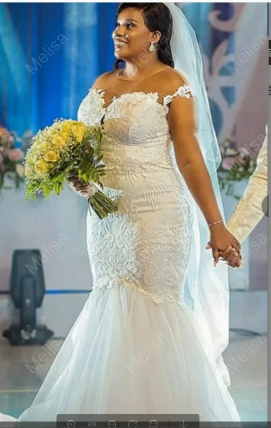 Customized African Plus Size Wedding Dresses Sweep Illsion Off The Shoulder Mermaid Lace Bridal Gowns