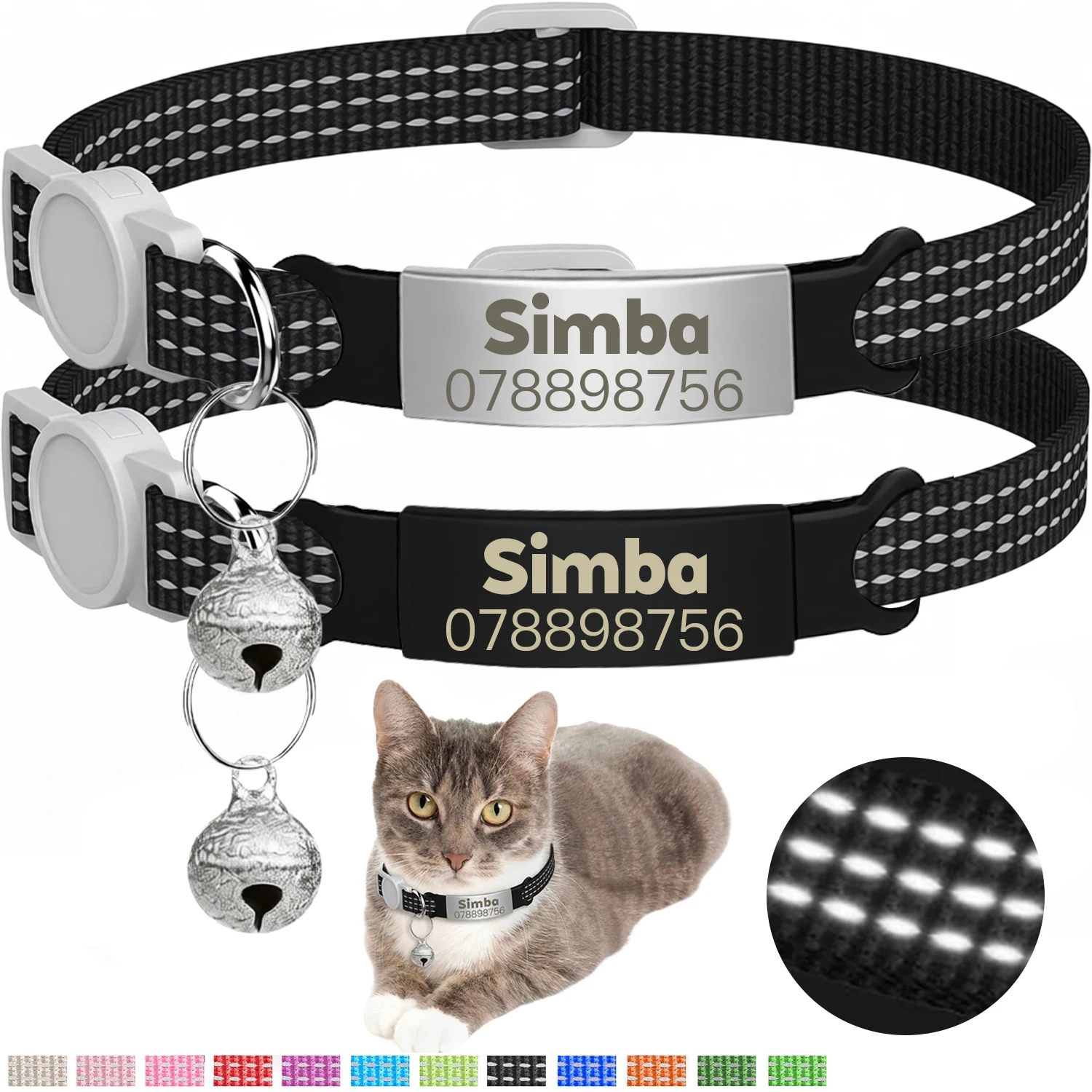 Personalized Cat Collar with Bell Safety Buckle Customized Nametag Puppy Kitten Necklace Free Engraved Name ID Tag Nameplate