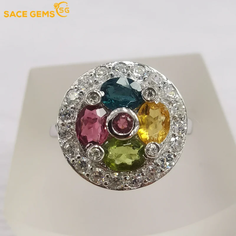 

SACE GEMS New Arrival Trend 925 Sterling Silver Tourmaline Gemstone Rings for Women Engagement Cocktail Party Fine Jewelry