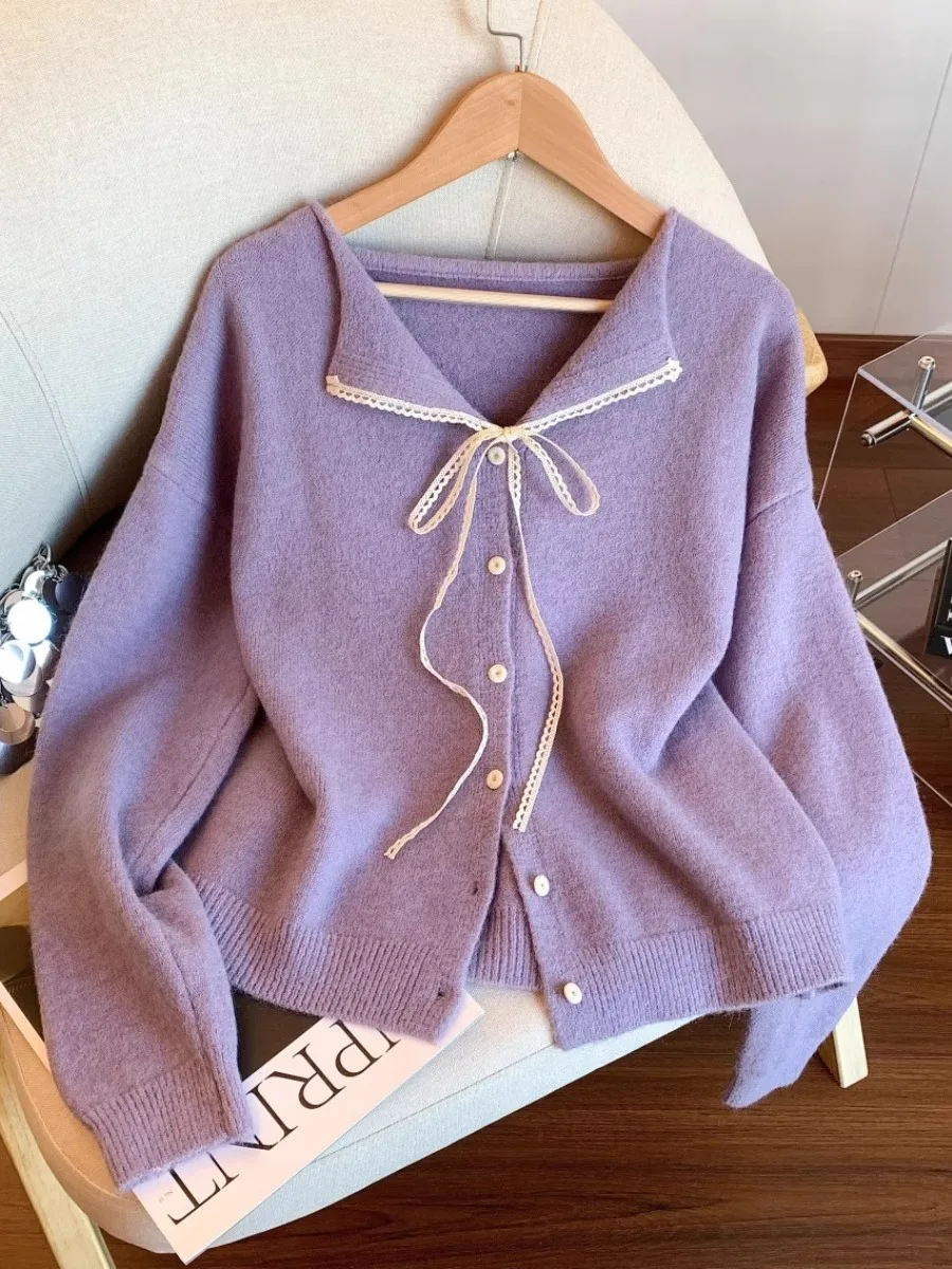 Suéter de Punto Suave y Acogedor Estilo Dopna con Fragancia Dulce, Color Mo Taro, Moda Otoñal, E y Juvenil, Cár...