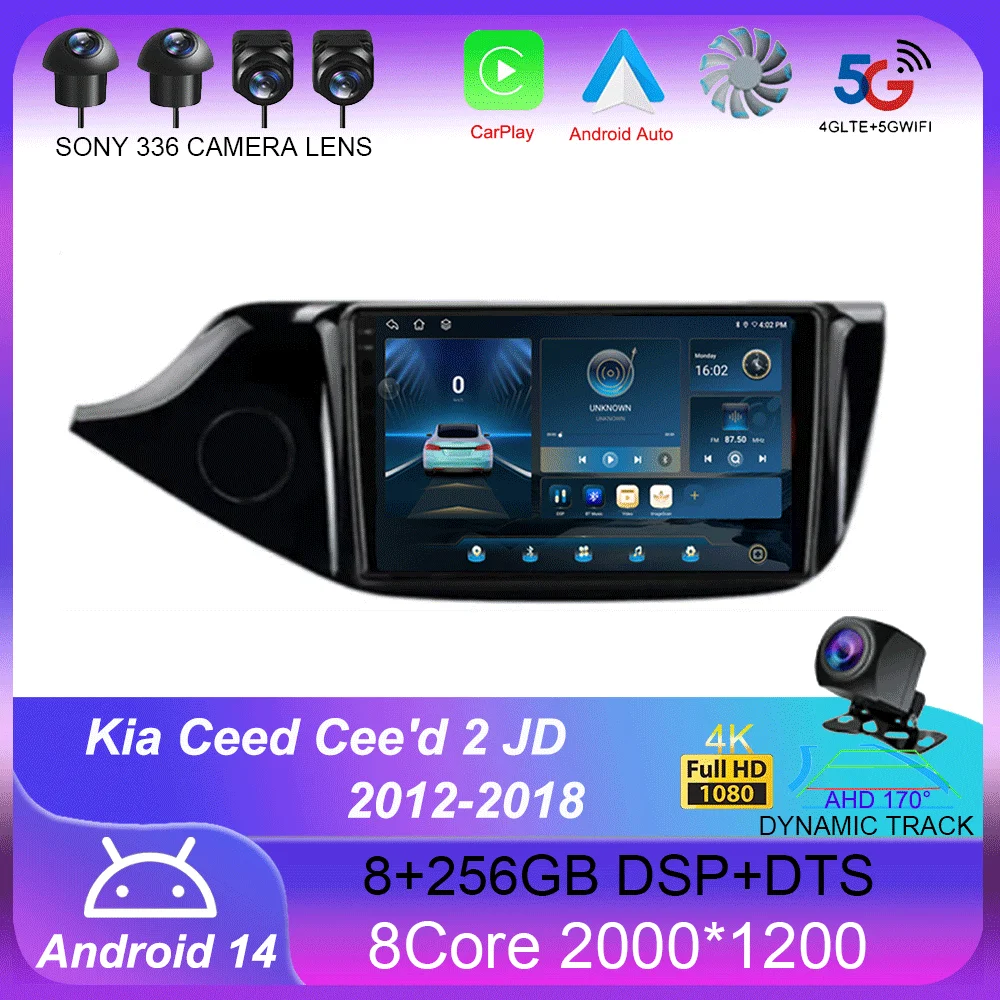 

Android 14 Carplay Car Radio For Kia Ceed Cee'd 2 JD 2012-2018 Navigation GPS Multimedia Player WiFi+4G stereo BT 360 Camera DSP