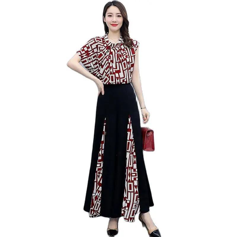 This Year's New Summer Dress 2023 Is Popular With Loose Women's Fashion Temperament Chiffon Wide-leg Pants Two-piece Women's