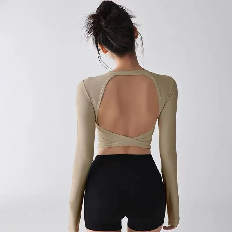 Fashion Sports Tops Pilates Running with Chest Pad Fitness Long Sleeve Tight Quick-drying Shirts Yoga Top Out Wear Clothing