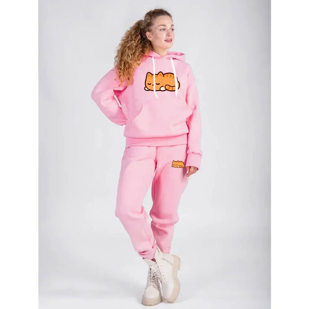 Couple Cute Printed Tracksuits 2 Piece Set Men Women Hoodies + Pants Pullover Casual Fleece Sweatshirt Streetwear Clothing