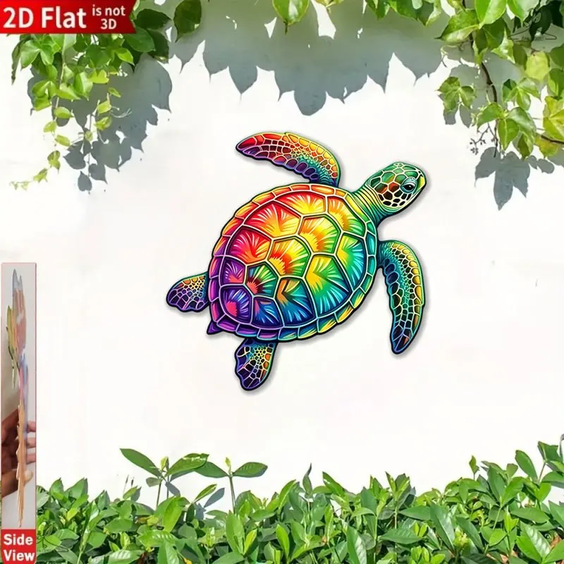 CIFBUY 1pc 2D Flat Tie-Dye Rainbow Sea Turtle Metal Wall Hanging, Bright Tropical Style Decor for Home Garden Indoor Outdoor