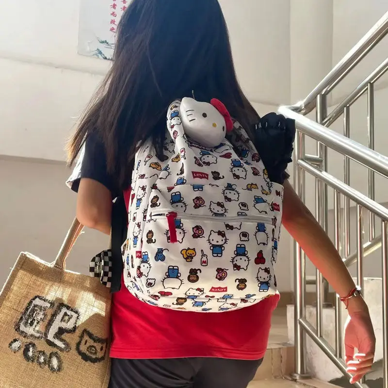 Nowy plecak Sanrio Hello Kitty Cartoon Anime Women Cute Light Backpacks Stitch Student Bag Shoulder School Kids Bags Girl Gift