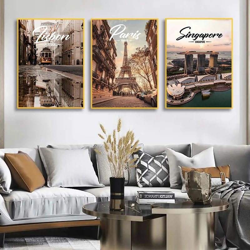 المدن العالمية الشهيرة الملصقات لندن باريس نيويورك أمستردام روما المشهد حائط لوح رسم الفن لغرفة المعيشة ديكور المنزل