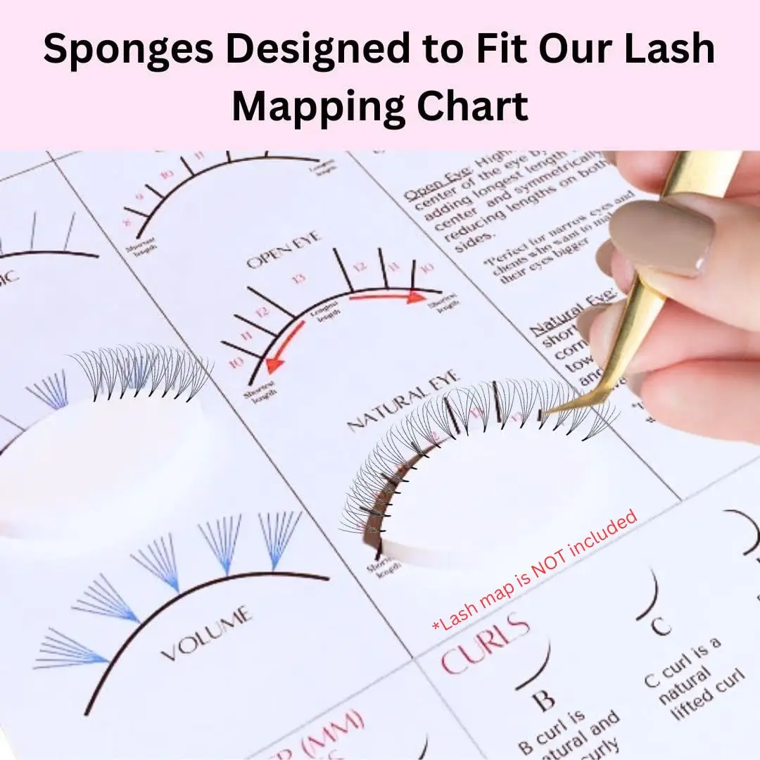 Almohadillas de práctica de pestañas de 20 piezas, esponjas de entrenamiento en forma de ojo con guía de mapeo, herramientas de extensión de pestañas reutilizables para principiantes y profesionales