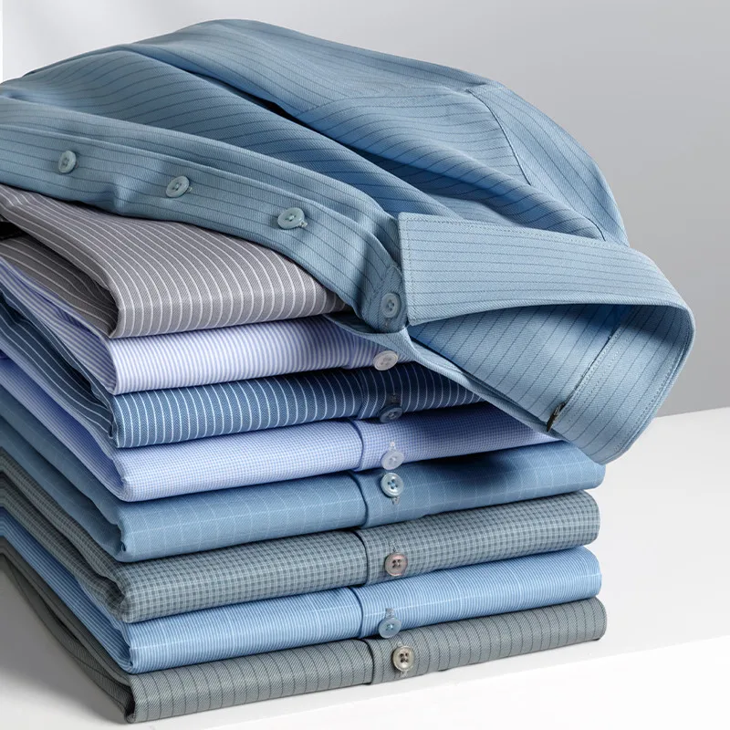 

New Desig Stripe Shirts for Men Long Sleeve Spring Plaid Thin Soft No Ironing Casual Wrinkle Resistance Social Business Blouse
