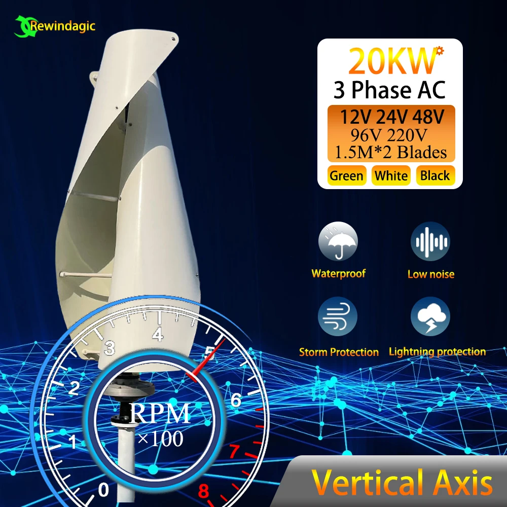 20KW Wind Turbine Generator Vertical Turbine Alternative Free Energy Windmill 24V 48V 96V 220V With Hybrid Controller Homeuse