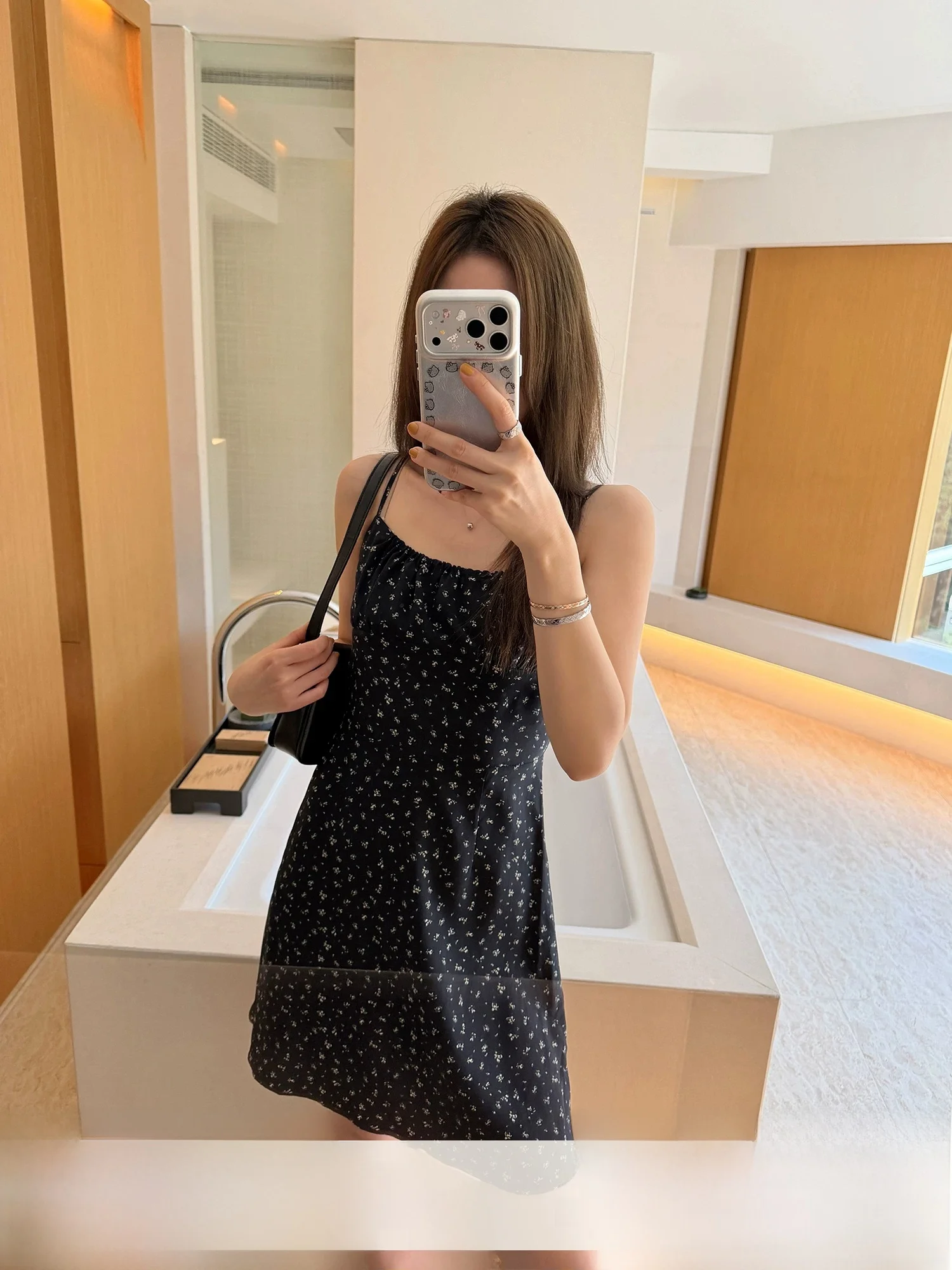 

Silk Daisy Print Wrap Dress Women's Slim Fit Midi Dress Summer Vacation Style No Sleeve Women's Fashion Spring Autumn Citywal...