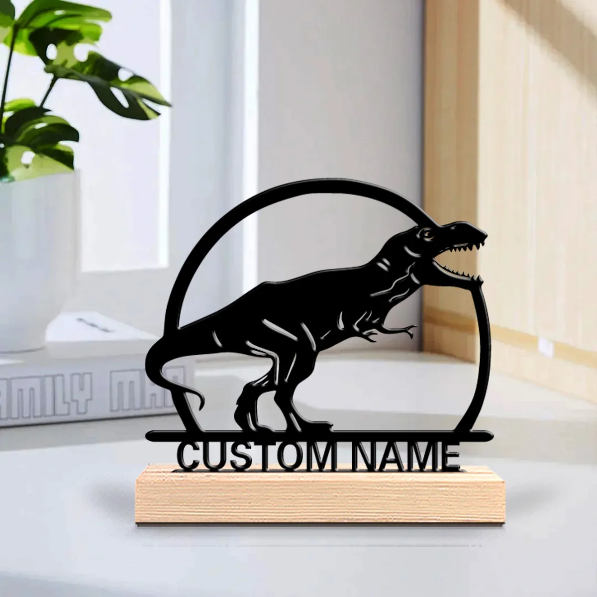 

1 pc hot sale A dinosaur with a wagging tail Custom Letter Metal Statue Metal Ornament Office Desk