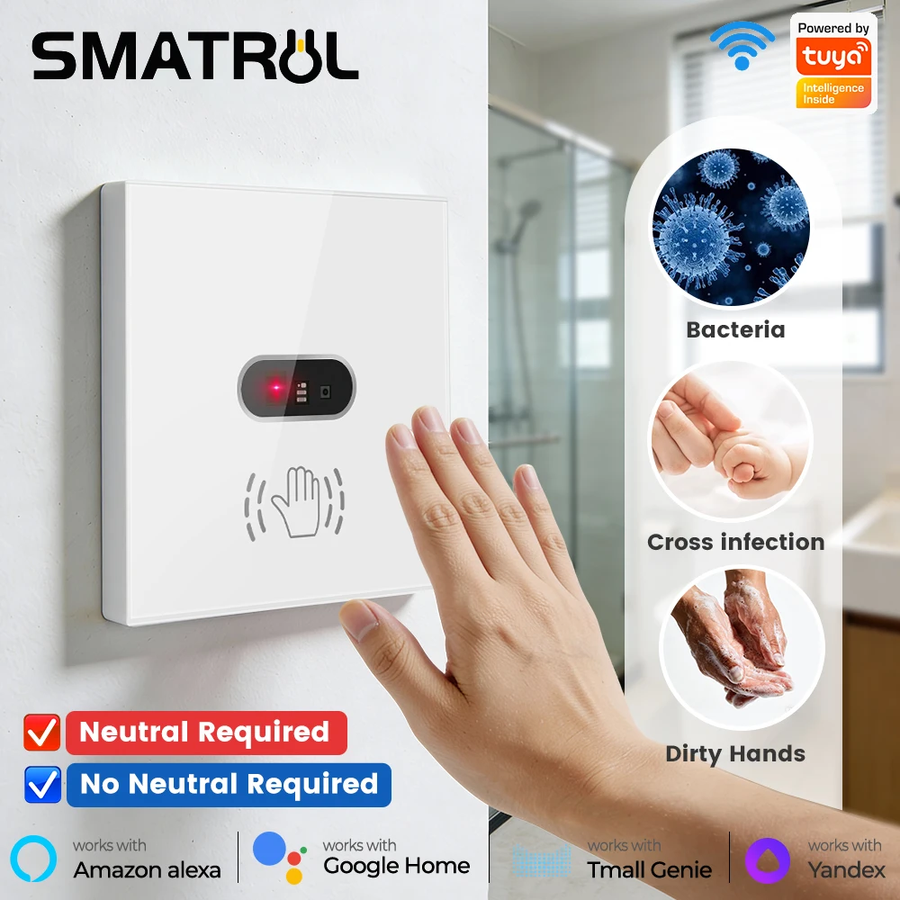 SMATRUL Tuya EU UK WiFi Hand-Wave Light Switch No Touch Infrared Sensor Smart Life App Voice Control Alexa Google