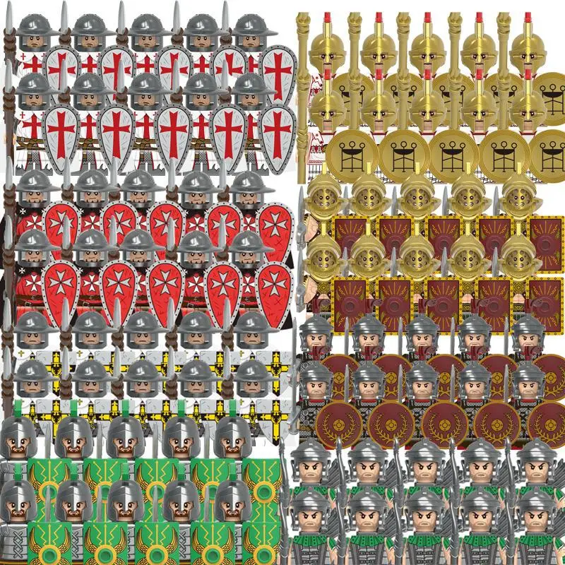 

20pcs Medieval Military Sets Figures Building Blocks Helmets Soldier Parts Knight Weapons Roman Sword Accessories Toys For Child