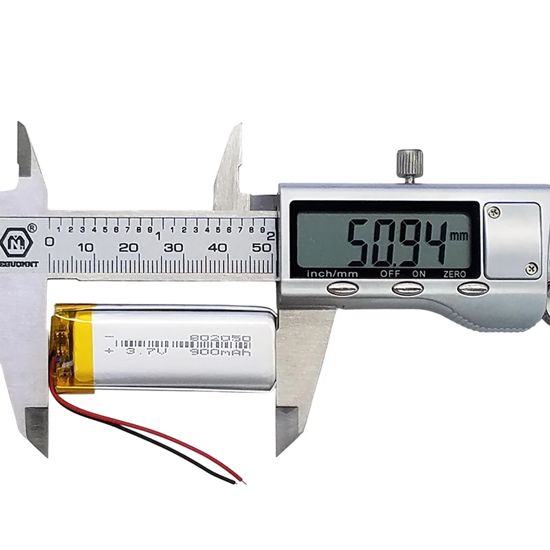802050 3.7V 900mAh Li-ion Battery Compact Rechargeable Cell for Smart Devices, LED Lights, and Small Electronics