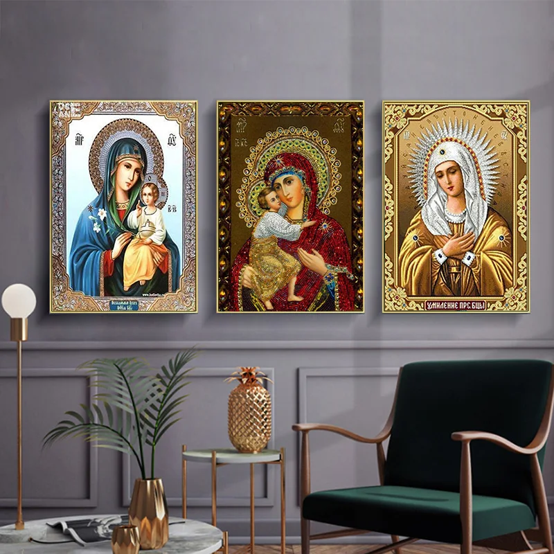 5D DIY Diamond Painting Jesus Virgin Mary Full Round Diamond Mosaic Religious Diamond Embroidery Kit Rhinestone Home Decoration