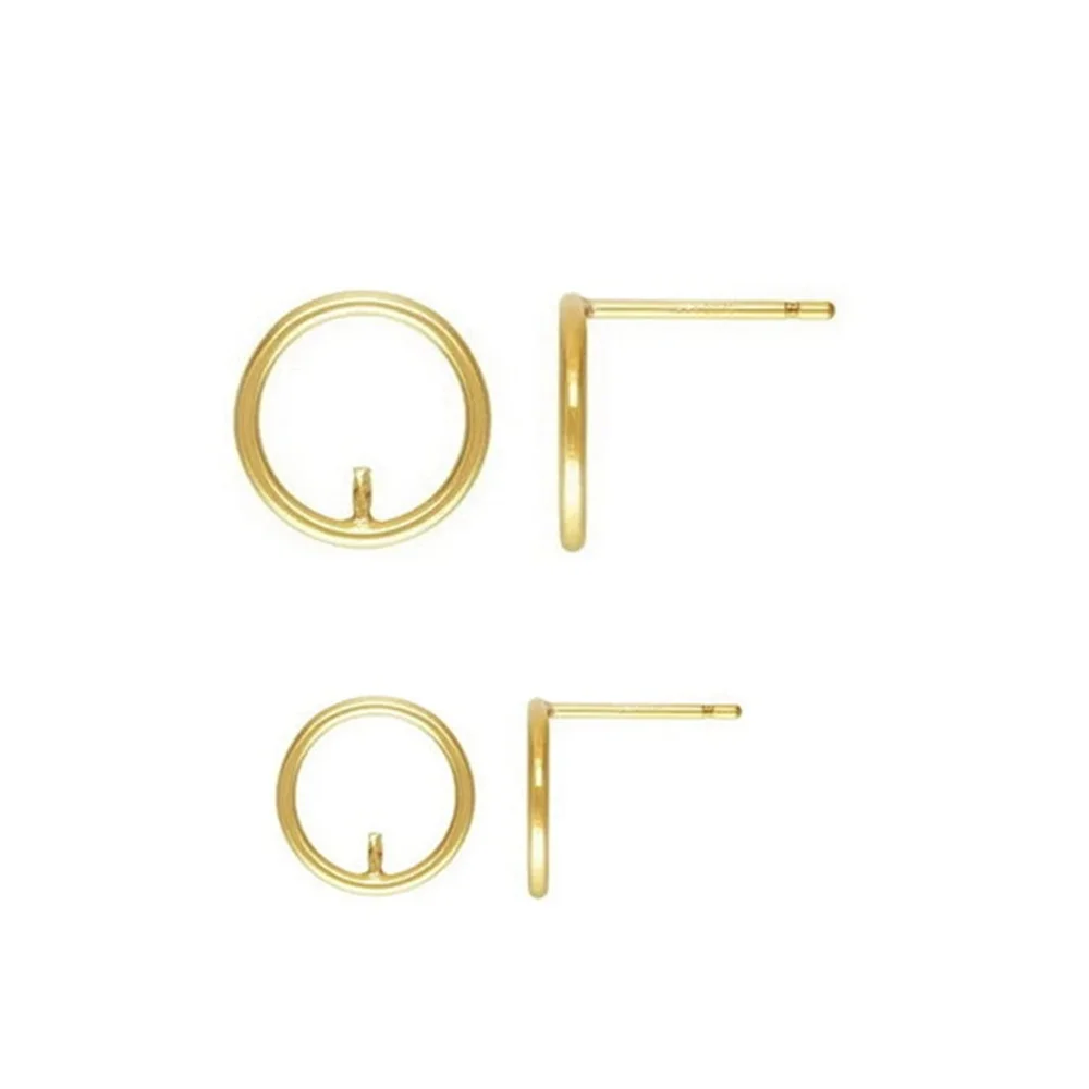 1 Pair Circle Earring Posts 10mm 15mm in 14K Gold Filled with Pearl Peg for Jewelry Making