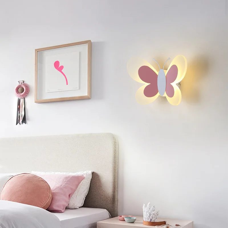 Children\'s Room Butterfly Light Bedside Wall Lamp Nordic Creative Personality Led Simple Modern Bedroom Background Wall Lamp