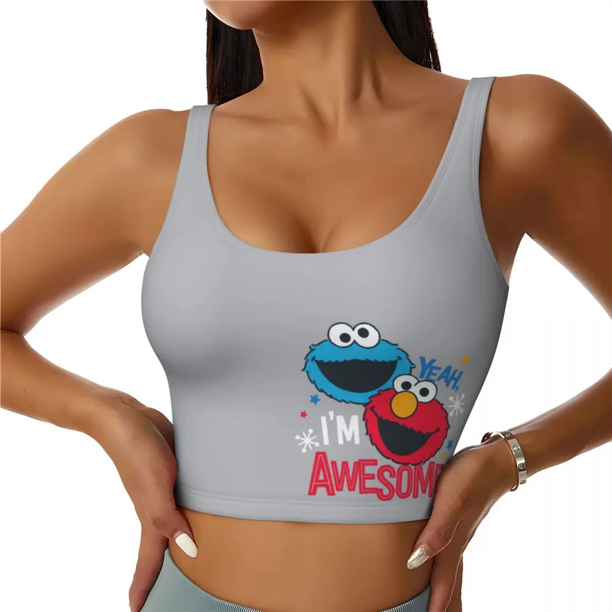 

Custom Cartoon Sesame Street Cookie Monster Workout Crop Tank Tops for Women Seamless Yoga Running Sports Bras