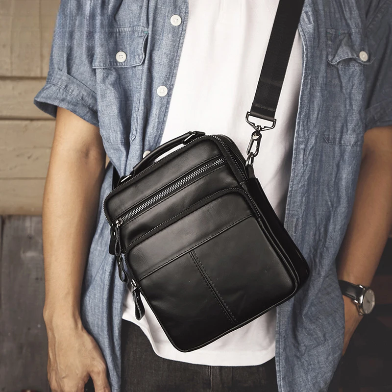 Retro single-shoulder leather men's bag, crossbody bag made of top-grade cowhide, suitable for business and casual wear for men.