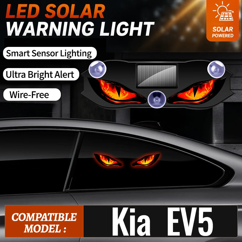 Fits For Kia EV5 LED Devil Eye Blinking Light Vibration Sensor Wireless Dynamic Anti Rear End Collision Solar Warning Light