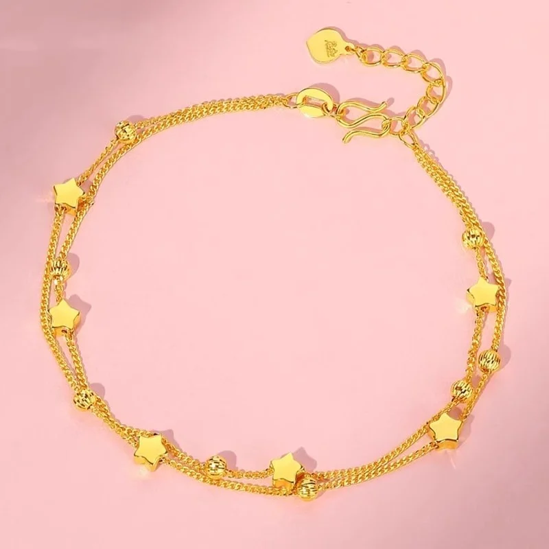 

925 Sterling Silver 18 K Gold Plated Double Layer Star Anklet for Women Dainty Gold Bracelet Adjustable Jewelry Minimalist Gift
