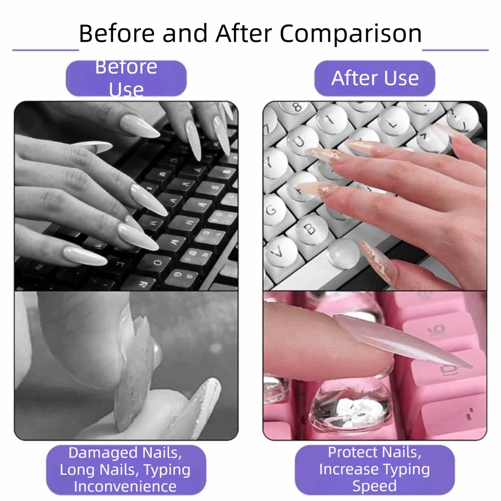 Magnified Letter Long Nails Keyboard Stickers Raised Pad Silicone Keycaps Long Nail Typing Tools Transparent Comfortable