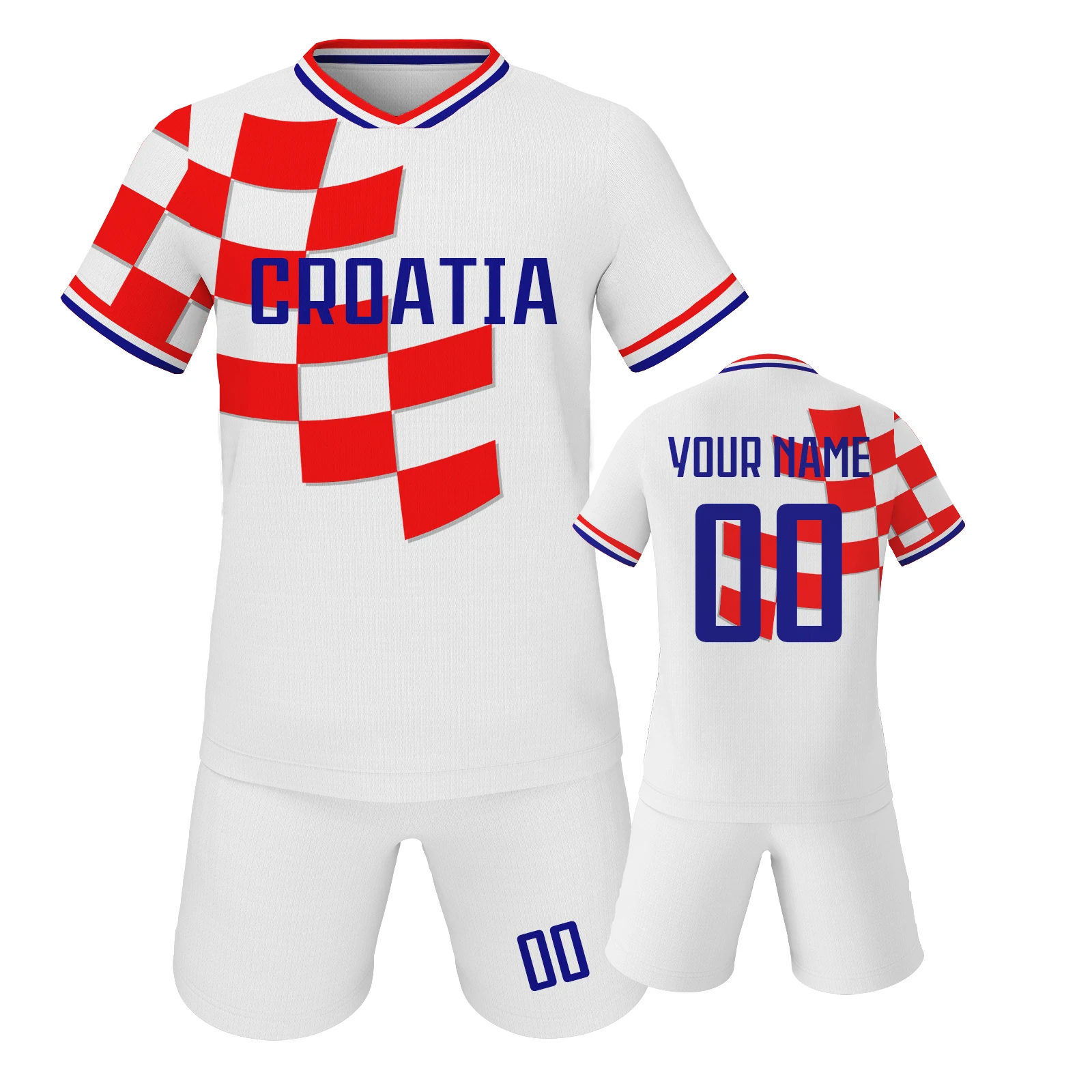 Custom Kids Croatia Soccer Jersey Kit Personalized Name Number Football Team Uniform for Boys Girls Fans 3-14Y