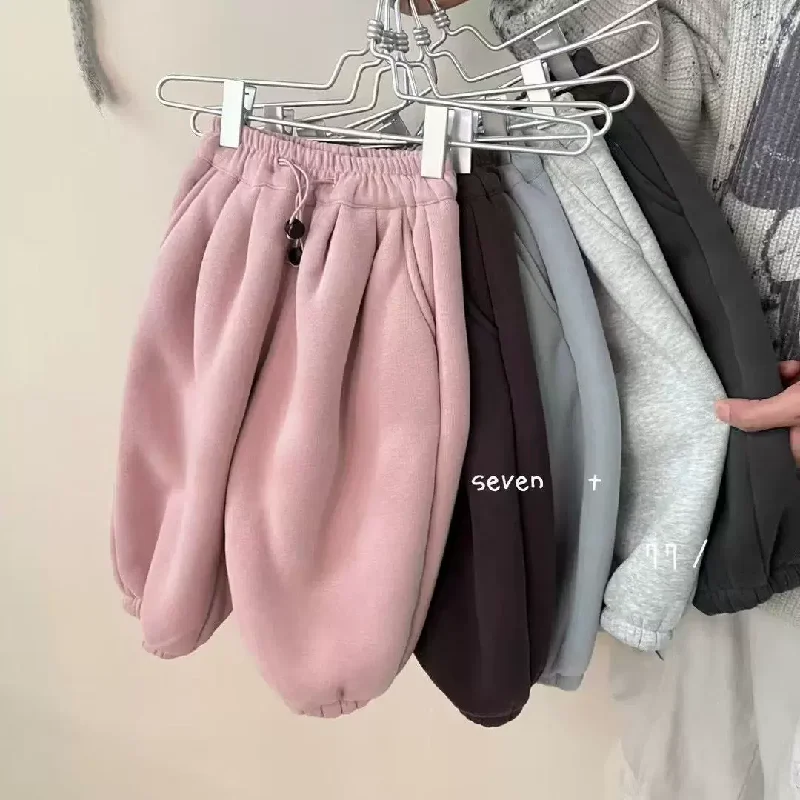 Kinder Fleece Linie Hosen Winter Jungen Mädchen Dicke Samt Warme Hosen Herbst Neue Kinder Elastische Casual Jogginghose 2-6 jahre