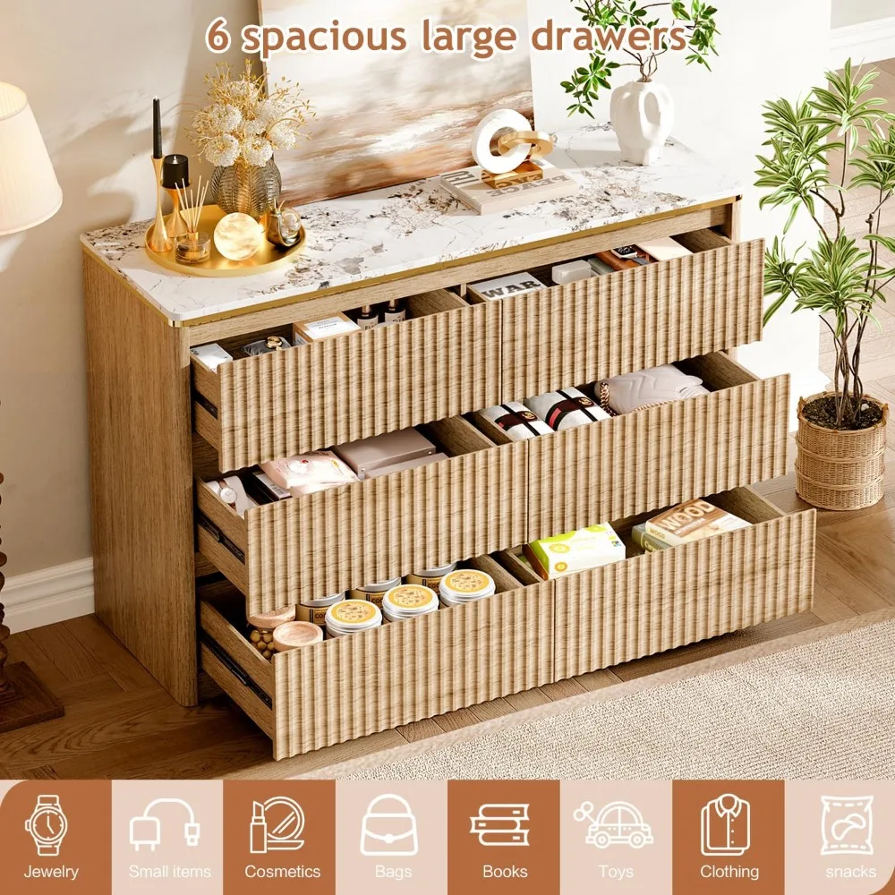 خزانة غرفة نوم حديثة مزخرفة بـ 6 أدراج مع سطح من الرخام الصناعي وتصميم منحني #3