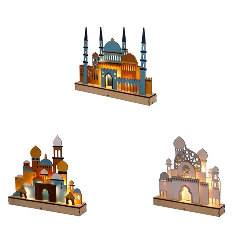 A44U B en bois Eid Mubarak LED veilleuse musulman Ramadan décor pour la maison islamique musulman fête Mubarak décor fête fournitures facile T