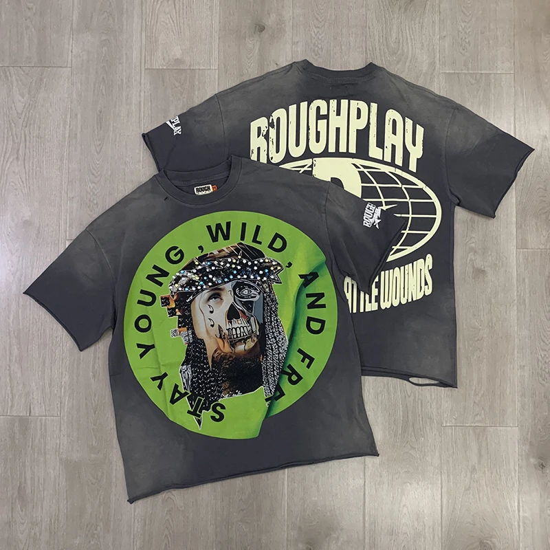 

25ss Высококачественная футболка RoughPlay для мужчин и женщин, летний стиль, модная брендовая уличная модная футболка с короткими рукавами и штамповкой