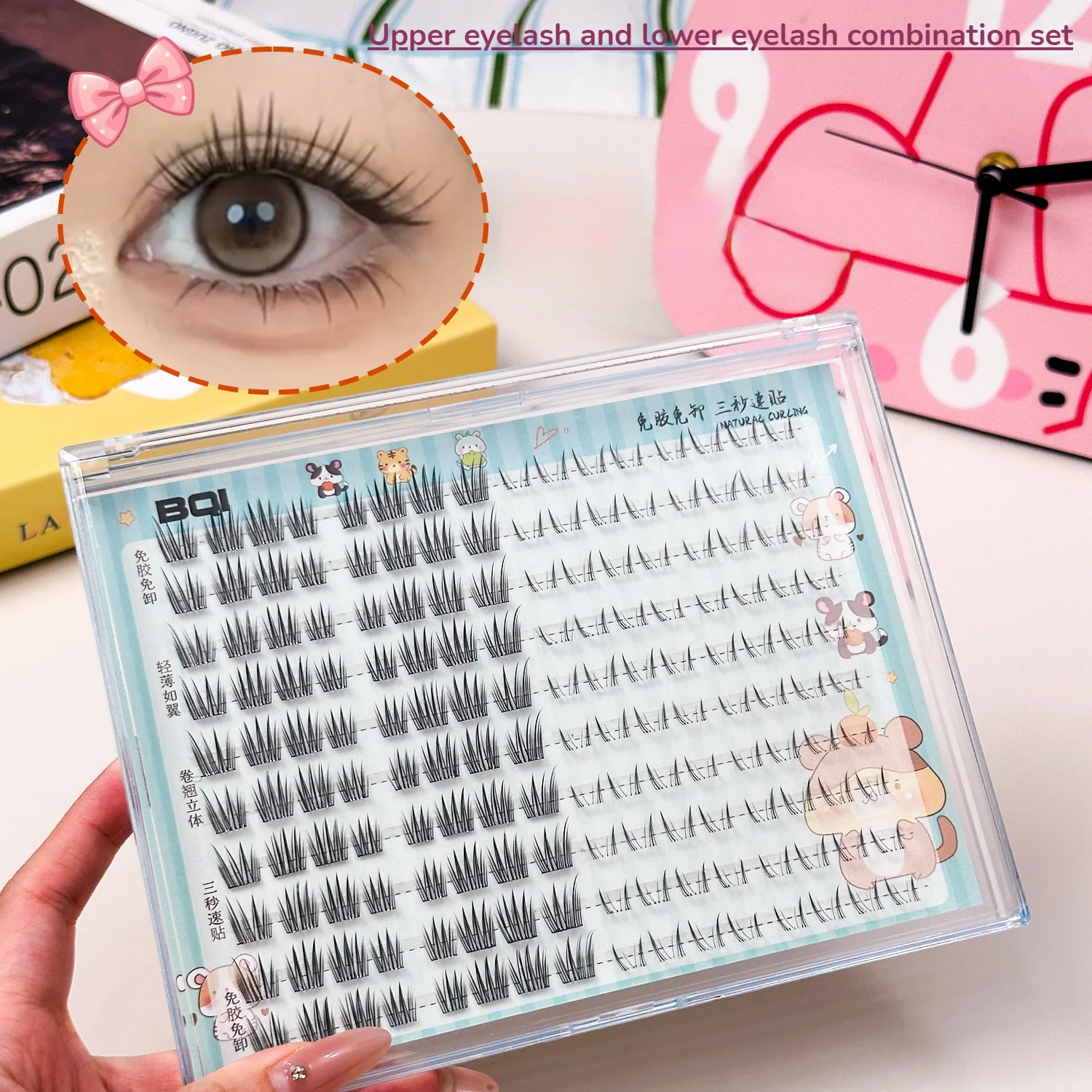 Künstliche Wimpern, großes Volumen, Wimperncluster, Ober- und Unterwimpern-Kombi-Set, natürlich, flauschig, wiederverwendbar, kein Kleber, selbstklebende DIY-Wimpern