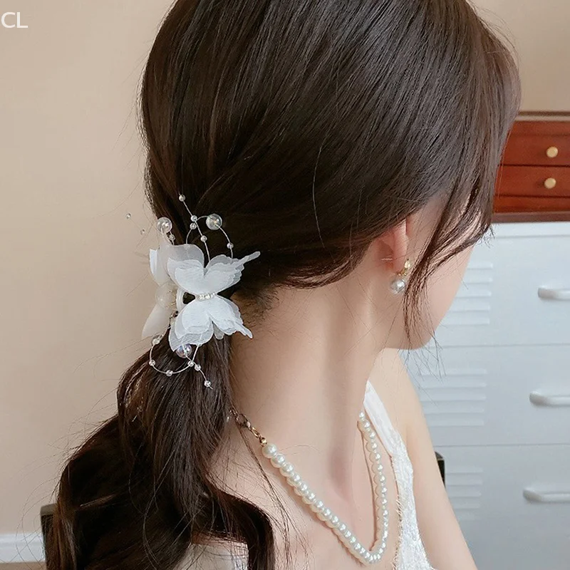 إكسسوارات شعر للفتيات والنساء - مشبك جانبي على شكل فراشة من التول الملون، مشبك شعر على شكل مشبك جميل