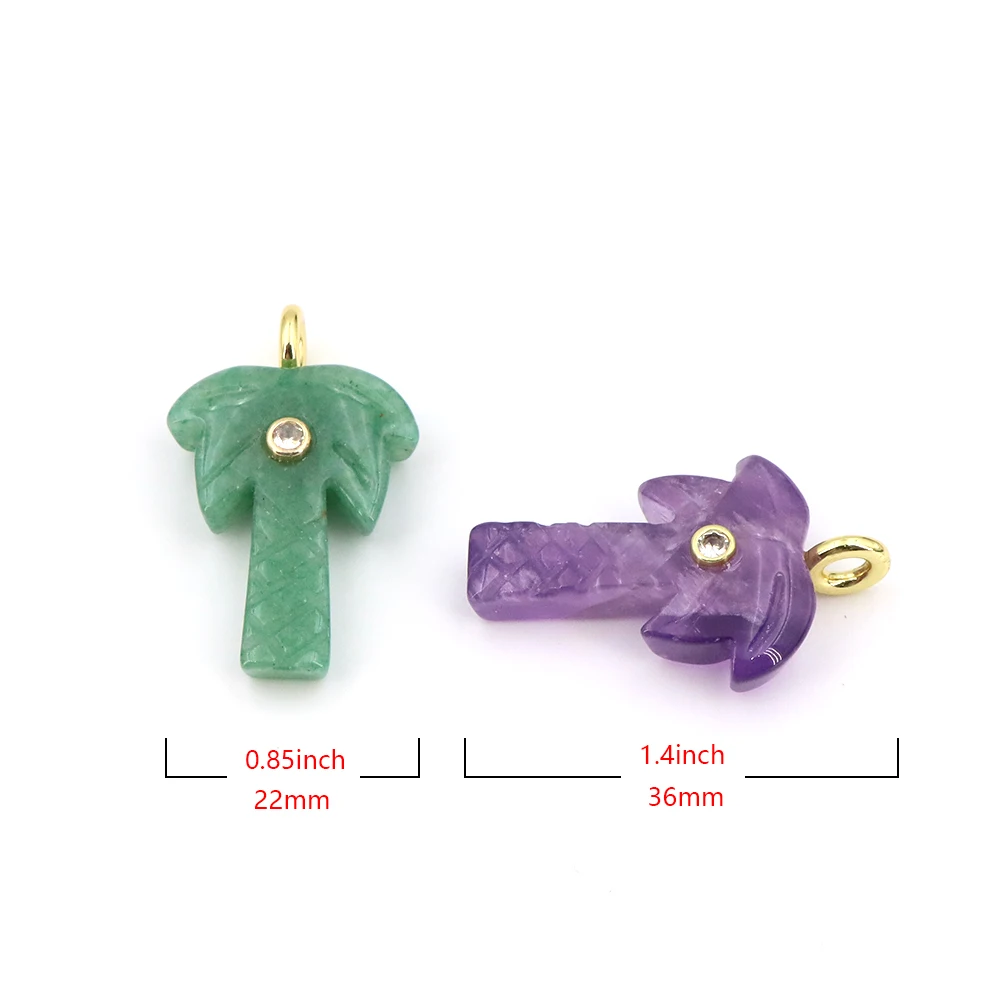 Natural Stone Coconut Tree Pendant with Zircon Crystal Gemstone Charms for Jewelry Making Handicrafts DIY Necklace Accessories - view 2
