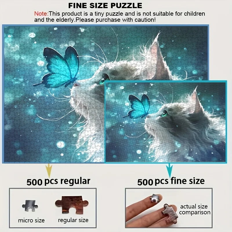 500 قطعة من صندوق ألغاز صغير للكبار بتصميم فراشة زرقاء وقطط - مقاوم للخدش، مستوى صعوبة عالي للكبار، فامي #3