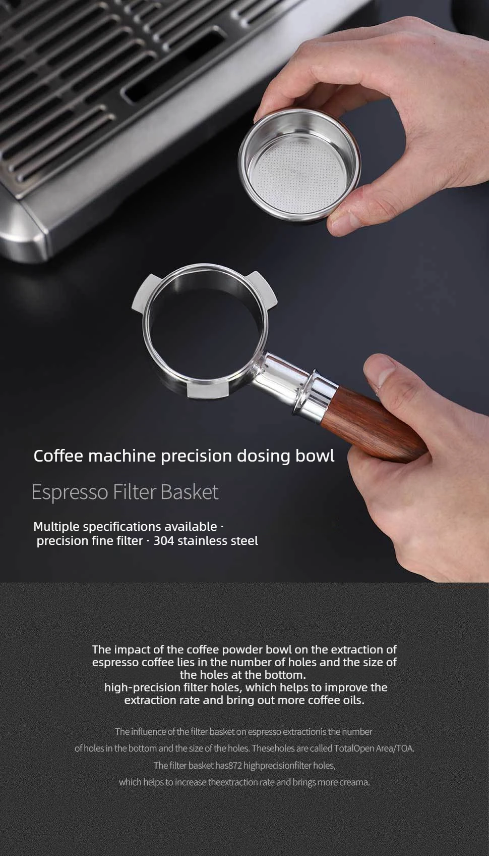 Kaffeefilterkorb 51mm 54mm 58mm Edelstahl Ersatz für Siebträger ohne Boden Pulverschale Barista Espresso-Werkzeuge – Detail 4