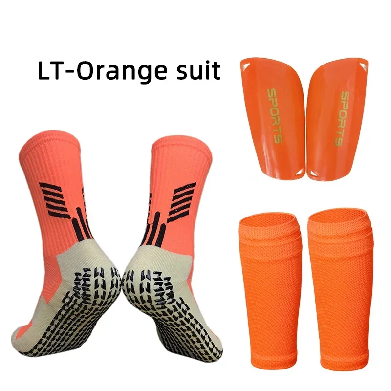 A Set 3 Pieces Equipment Football Leg Guards Adults Kids Shin Guards Sleeve With Pocket Protection Gear Nop Slip Soccer Socks