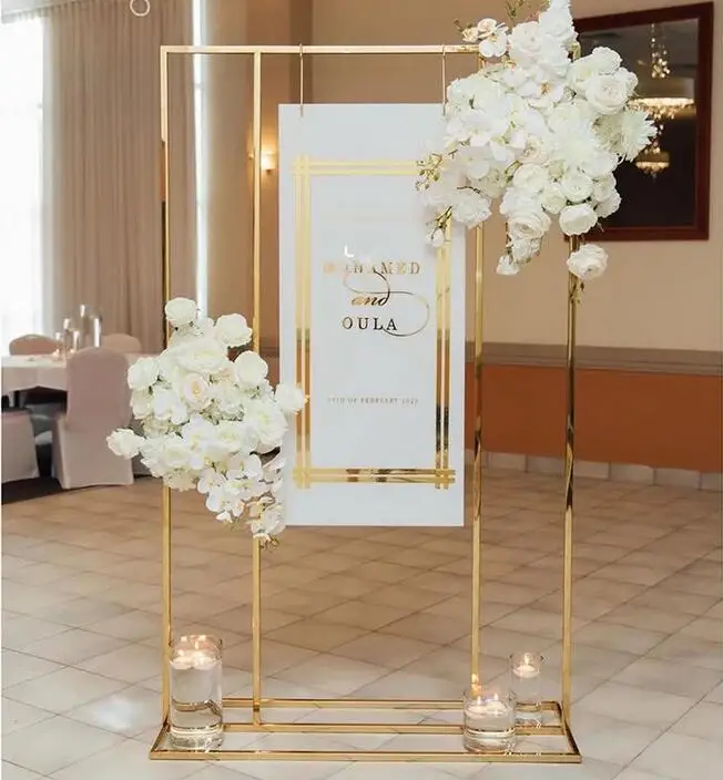 

Shiny Gold Wedding Arch Backdrop Welcome Sign Display Shelf Flower Stand Stage Screen