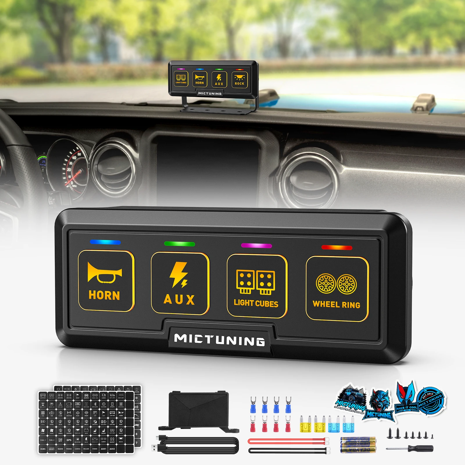 

MICTUNING BB40 4-Gang/6-Gang Wireless Switch Panel, 164FT Control Range Auxiliary ON-OFF Relay Circuit Box AAA Batteries for Car