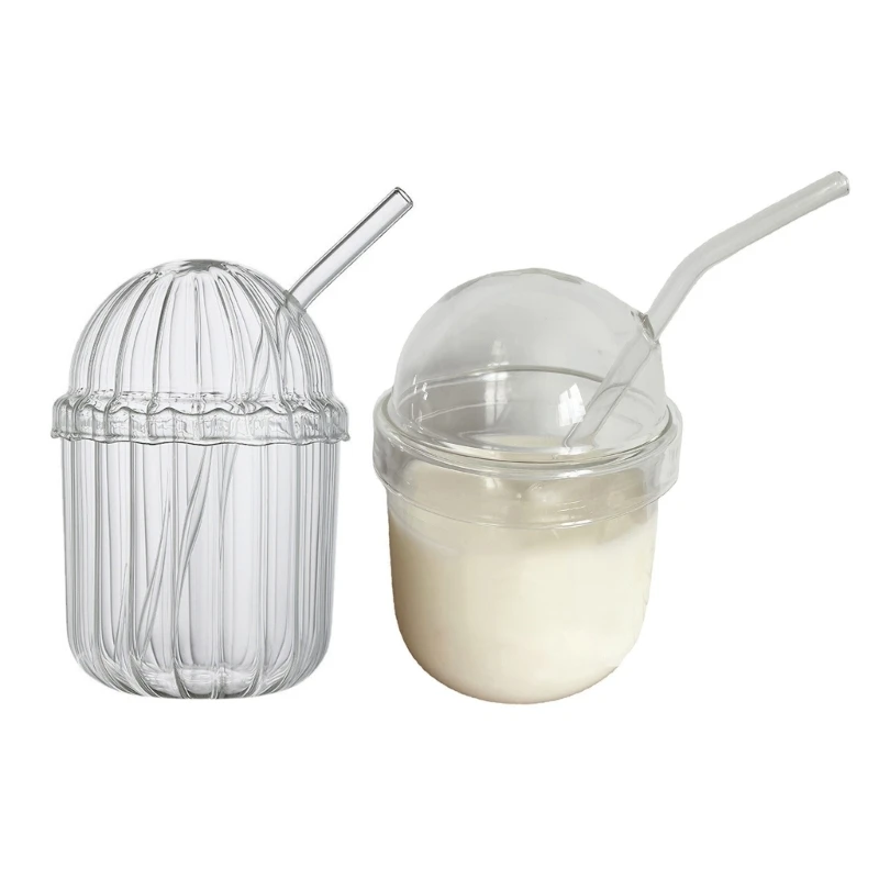 

Large Capacity Glass Cup With Lids and Straws Coffee Water Tumblers Juice Milk Tea Cup Heat-resistant Drinking Glasses