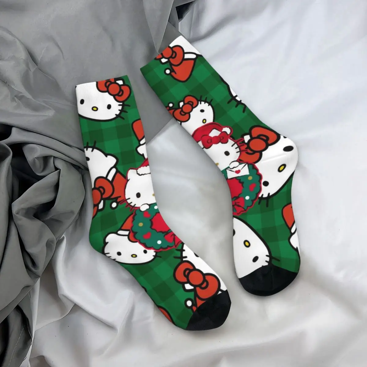 Chaussettes de Noël coordonnantes unisexes pour hommes, bas vintage, design respirant, chaussettes de sport en plein air, Hellos Kittile, automne