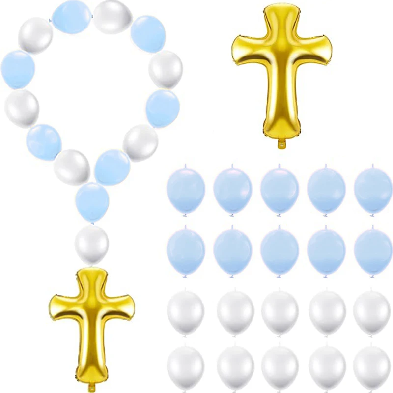 Taufe Kreuz Ballon Dekorationen DIY Gesegneter Rosenkranz Ballon Kit Taufe Tag Dekor Jungen Mädchen Goldenes Kreuz Folienballon – Detail 4