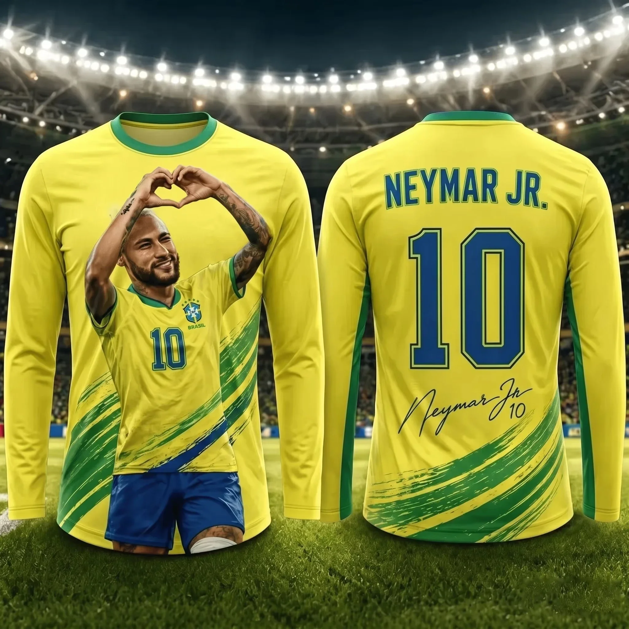2026 Neymar Fan 3D Print Sports Quick Dry Breathable Family Long Sleeve T-shirt,Outdoor Football Jersey Fan Training Casual Tops