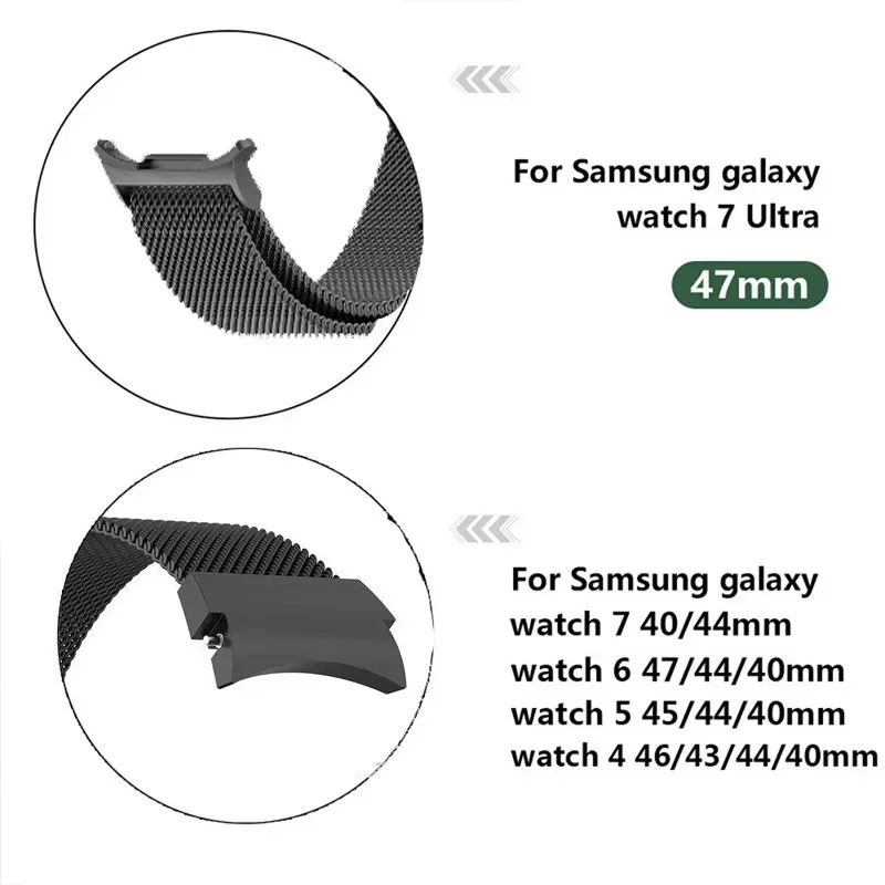 NO Lücken Edelstahlarmband für Samsung Watch 7 Ultra 47 mm magnetische Milanese-Schlaufe für Watch 7 Ultra 47 mm Metall-Sportarmband