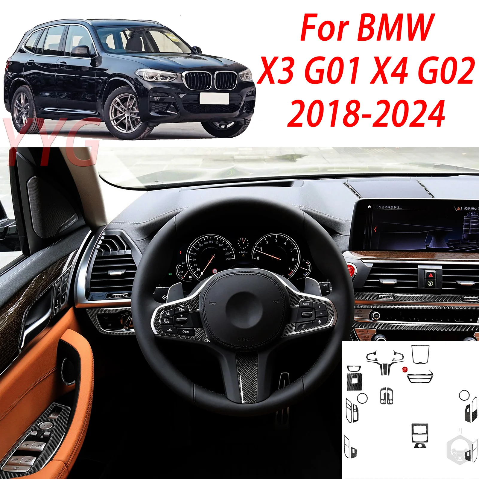Carbon Fiber Interior Accessories Window Button Steering Wheel Seat Adjustment Panel Sticker For BMW X3 G01 X4 G02 2018-2024