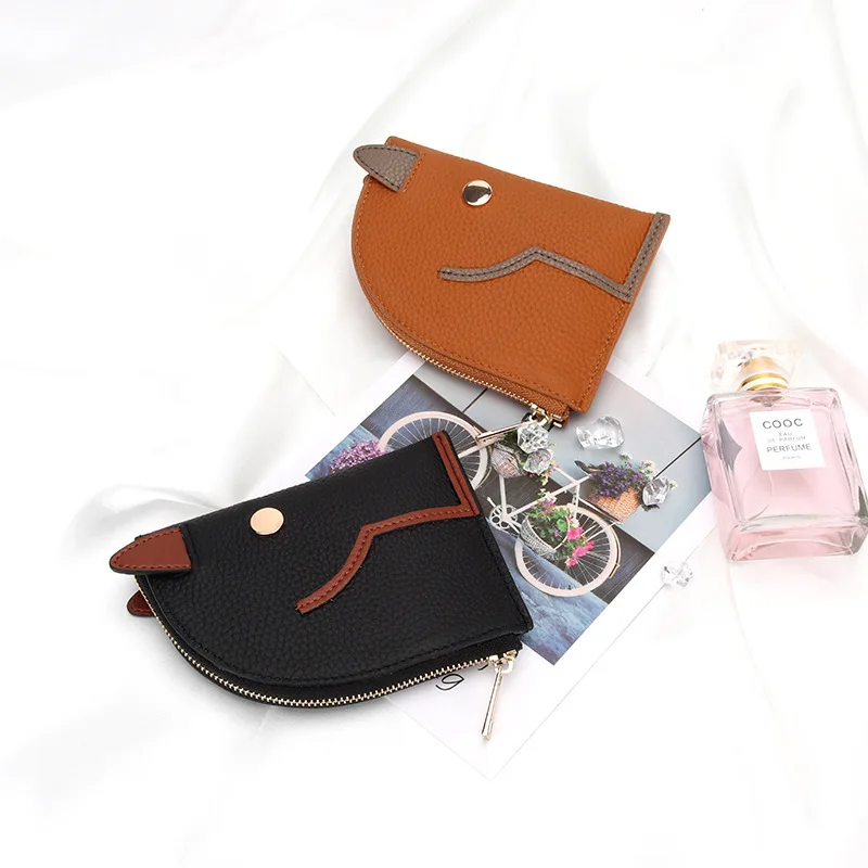 X3098 Top Layer Cow Leather Lychi Pattern Cartoon Horse Head Shape Cute Coin Purse Lady Small Versatile Cash Bag Lipstick Holder